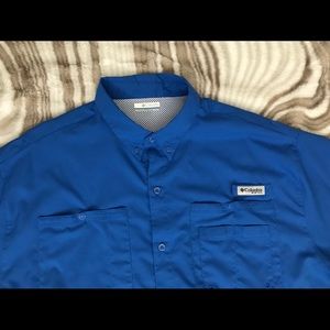 Mens Columbia PFG Fishing Shirt Sz XL Hiking Blue
